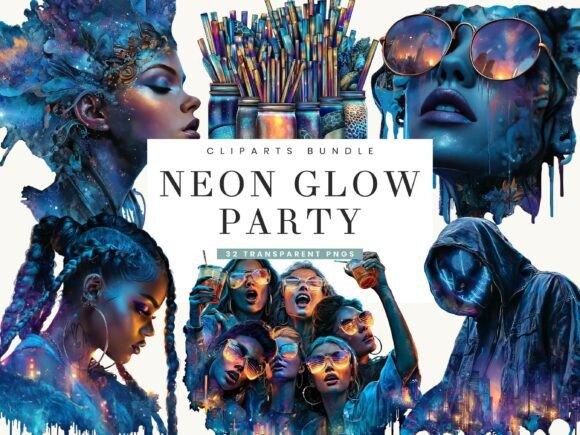 Download Neon Glow Party Clipart Bundle - Glow party Collection