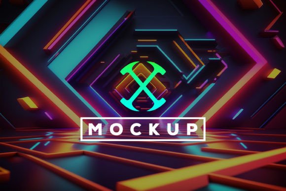 Download Logo Mockup with Neon Tunnel Background - Logo mock Collection